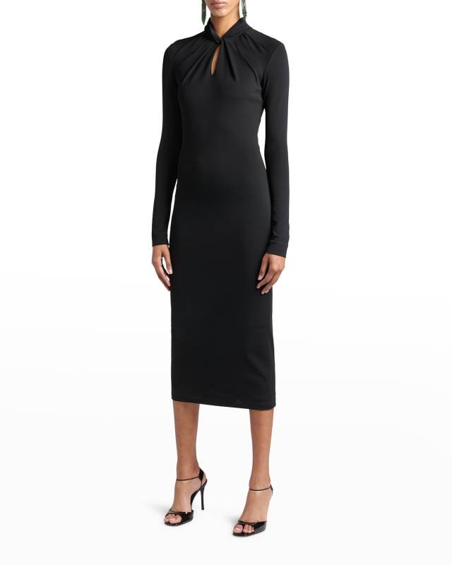 Twisted Keyhole Neckline Midi Jersey Dress